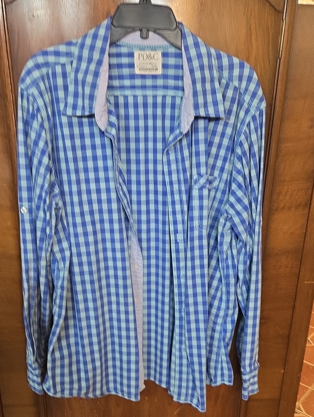 PD&C Blue and Light Blue Gingham Button-Down Shirt